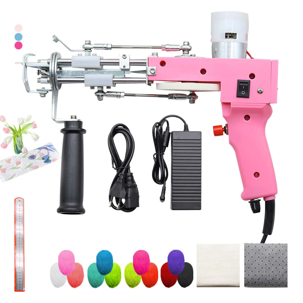 Electric Pink Tufting Gun – DIY Cut/Loop Pile Flocking Machine (100–240V)