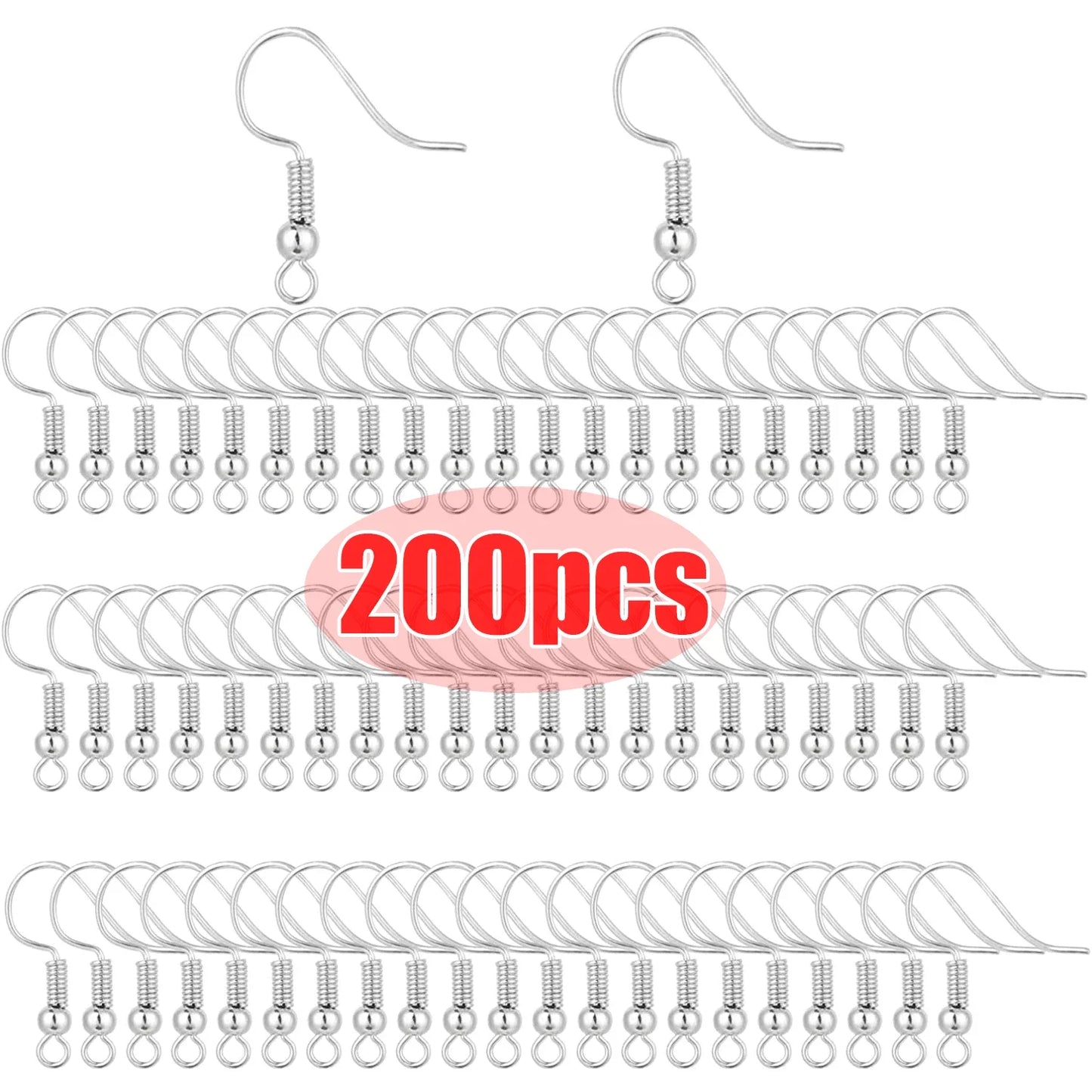 100/200-Pack Hypoallergenic Stainless Steel Earring Findings Kit with Clasps & Hooks