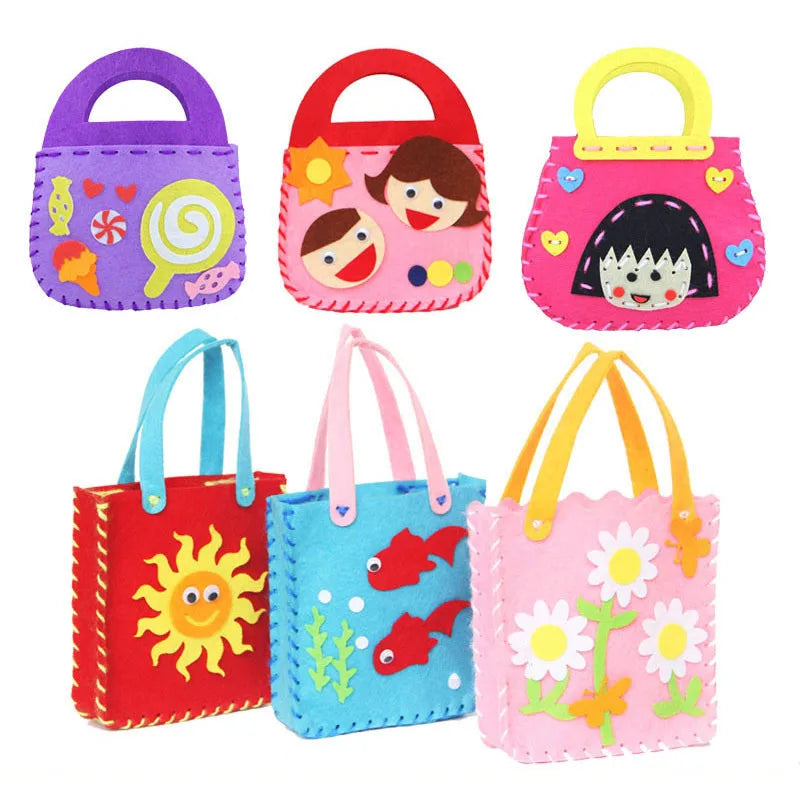 4Pcs Children Non-woven Handbag DIY Animal Flower Crafts Sewing