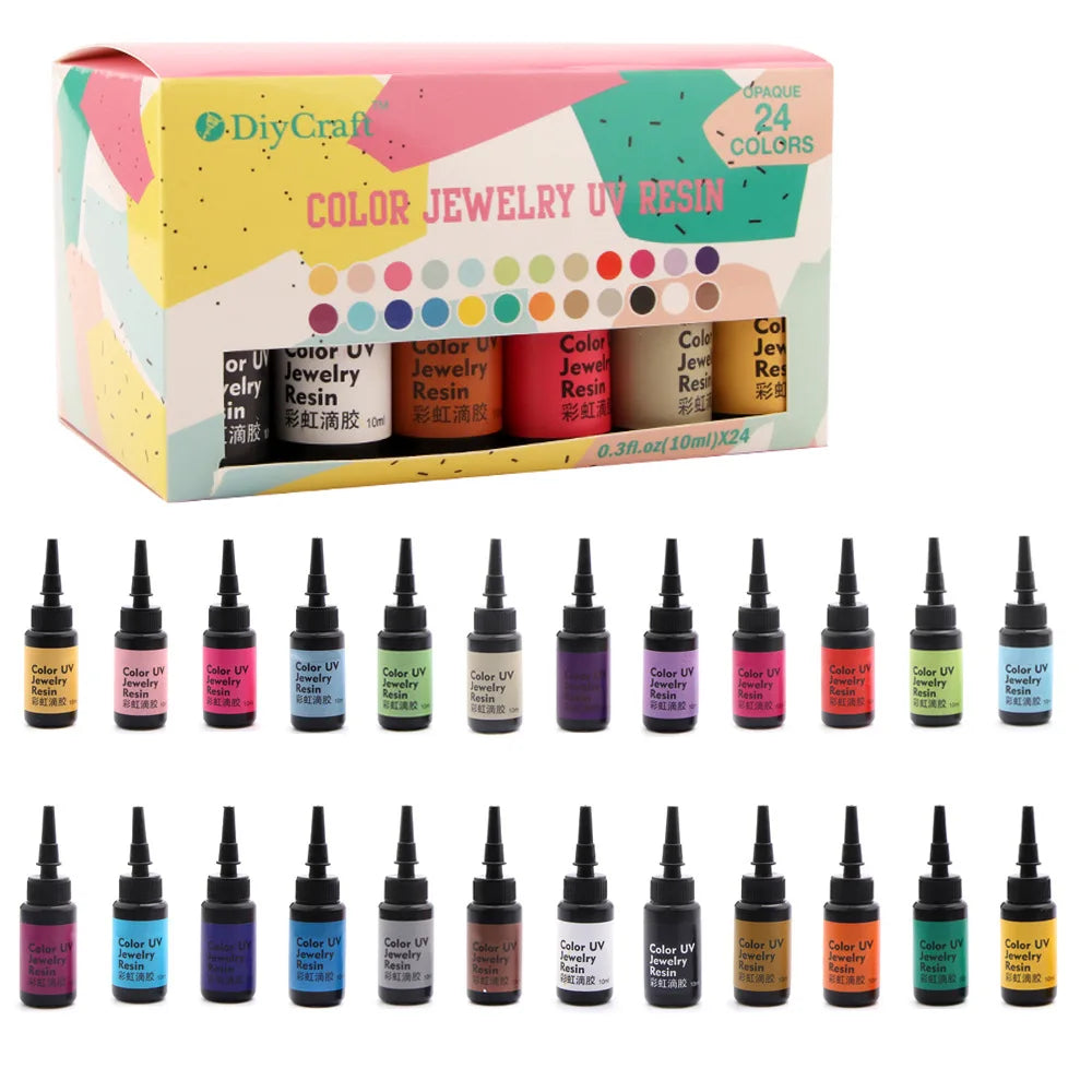 Color UV Resin Glue Kits (6/12/24pcs), Diamond Flash for Jewelry