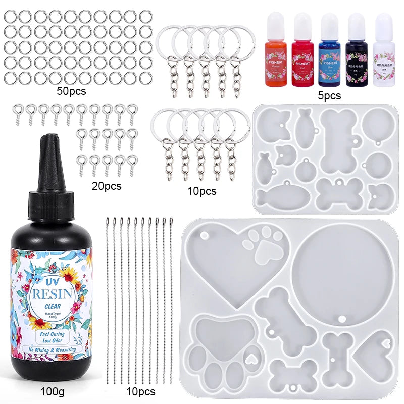 Hard UV Resin Glue Kit, Quick-Drying Epoxy for Jewelry & Mold Making