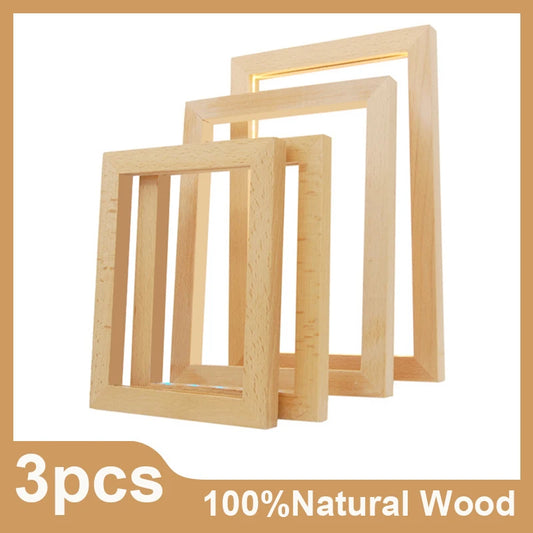 3Pcs Natural Wood Picture Frames A4 30×40 Diamond Painting Decor