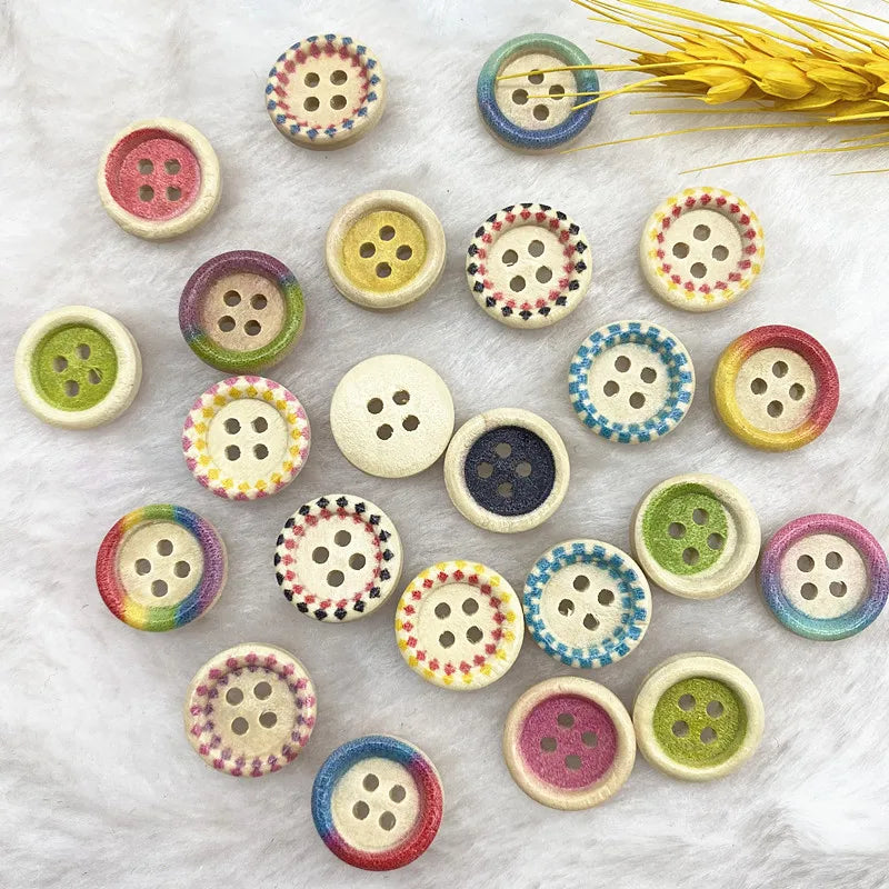 30-Pack Mixed Wood Buttons 15mm – Round & Monogrammed