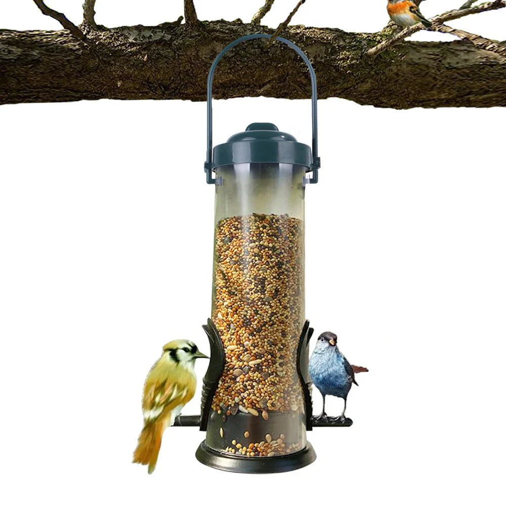 Outdoor Pet Bird Feeder, Hanging Automatic Dispenser with Multiple Holes