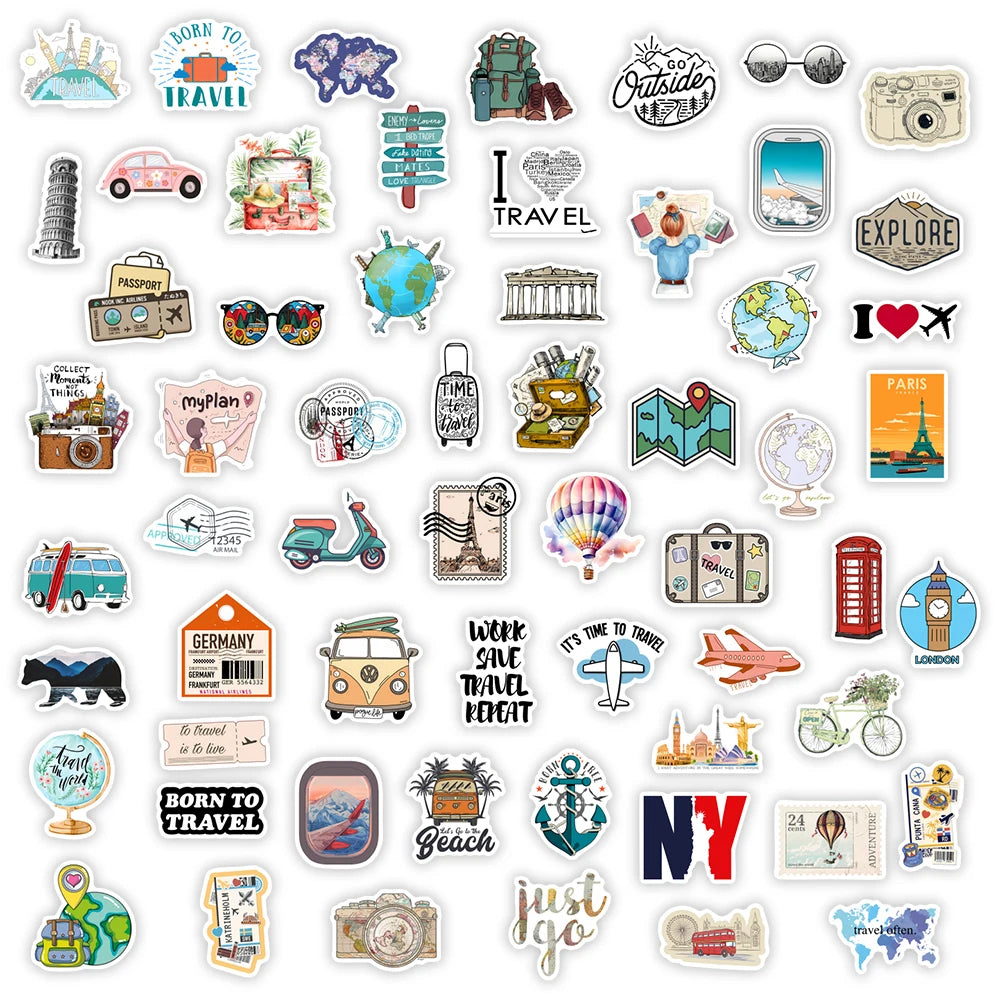 Travel Holiday Stickers DIY Waterproof Luggage Scrapbook