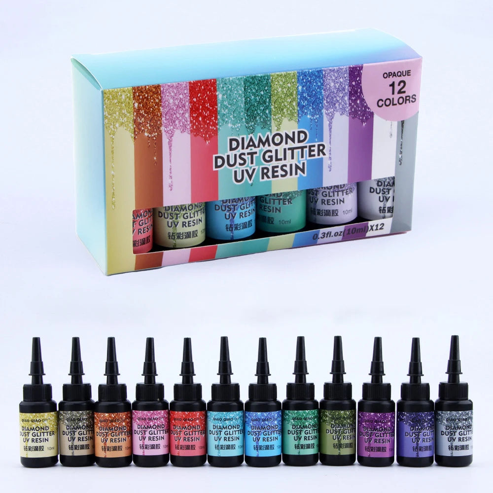 Color UV Resin Glue Kits (6/12/24pcs), Diamond Flash for Jewelry