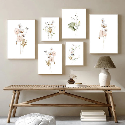 Floral Bouquet Watercolor Ikebana Canvas Minimalist Decor