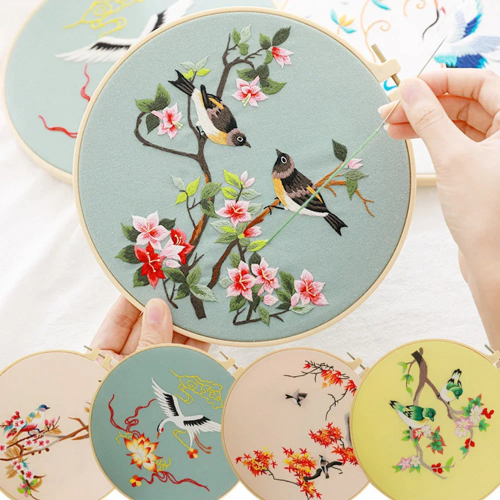 Birds Pattern Embroidery Kit for Beginners – DIY Cross Stitch Set