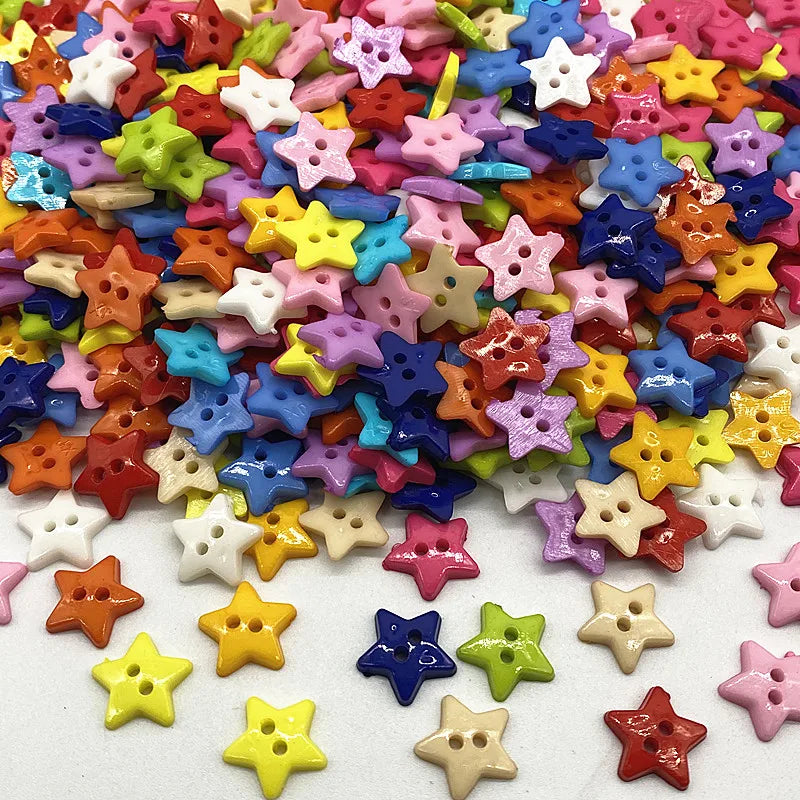 Five‑Pointed Star Resin Buttons – 12/15/20mm, Two‑Eye, Multicolor for Sewing & Scrapbooking