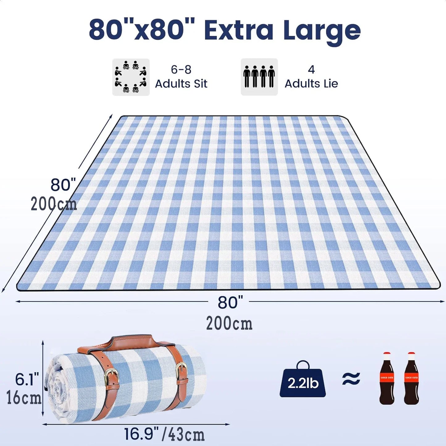 Extra-Large Waterproof Foldable Picnic Blanket for 8 Adults (Beach/Outdoor)