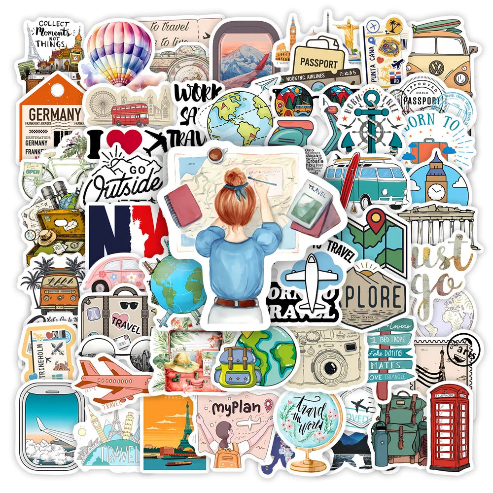 Travel Holiday Stickers DIY Waterproof Luggage Scrapbook