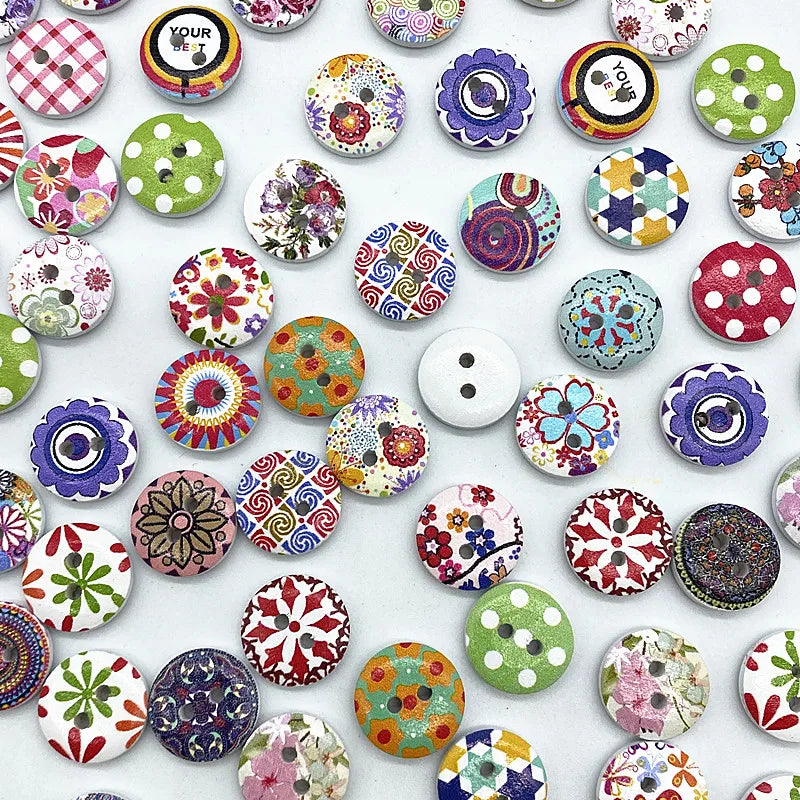 30-Pack Mixed Wood Buttons 15mm – Round & Monogrammed