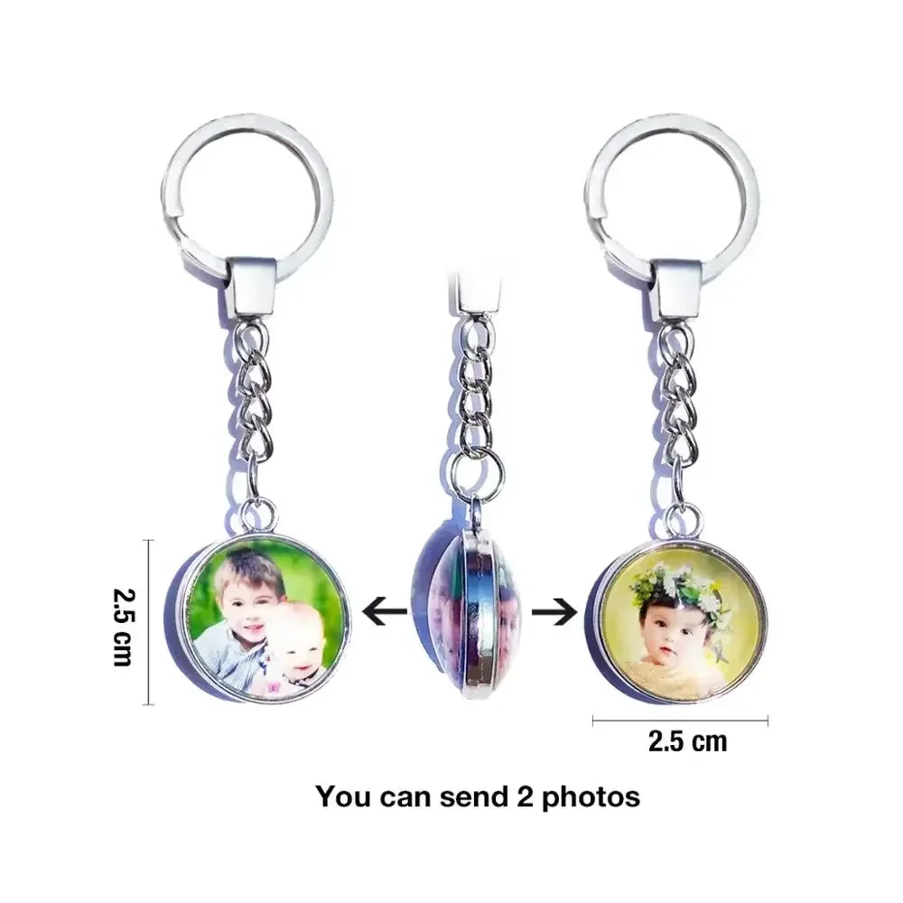 DIY Double‑Sided Custom Photo Keychain – Personalized Glass Cabochon for Family & Lovers