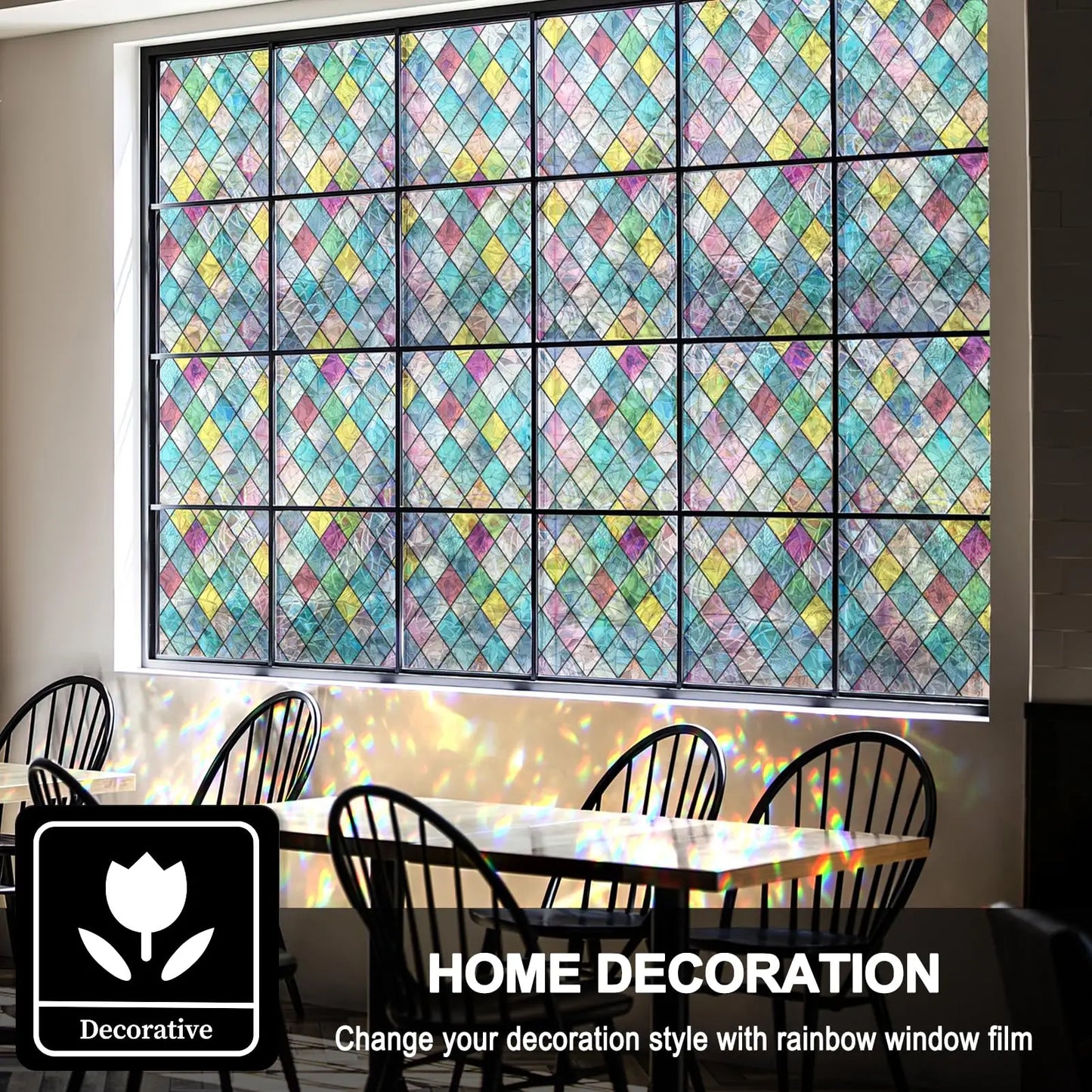 Colorful Stained Glass Window Film – Lattice Tint & Anti-UV