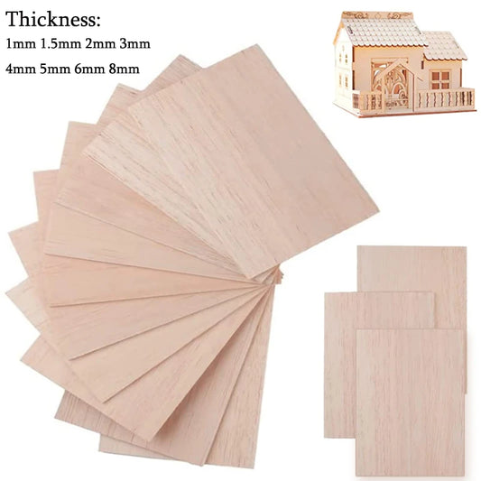 Balsa Wood Sheets – 5 or 10 pcs, 100/200/300mm Length, 100mm Wide, 1–8mm Thick for DIY Crafts