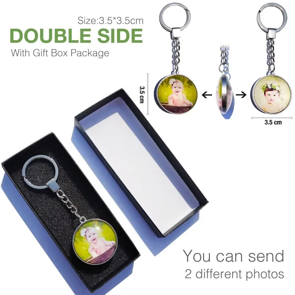 DIY Double‑Sided Custom Photo Keychain – Personalized Glass Cabochon for Family & Lovers