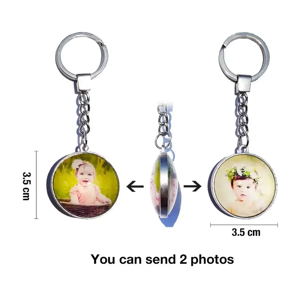 DIY Double‑Sided Custom Photo Keychain – Personalized Glass Cabochon for Family & Lovers