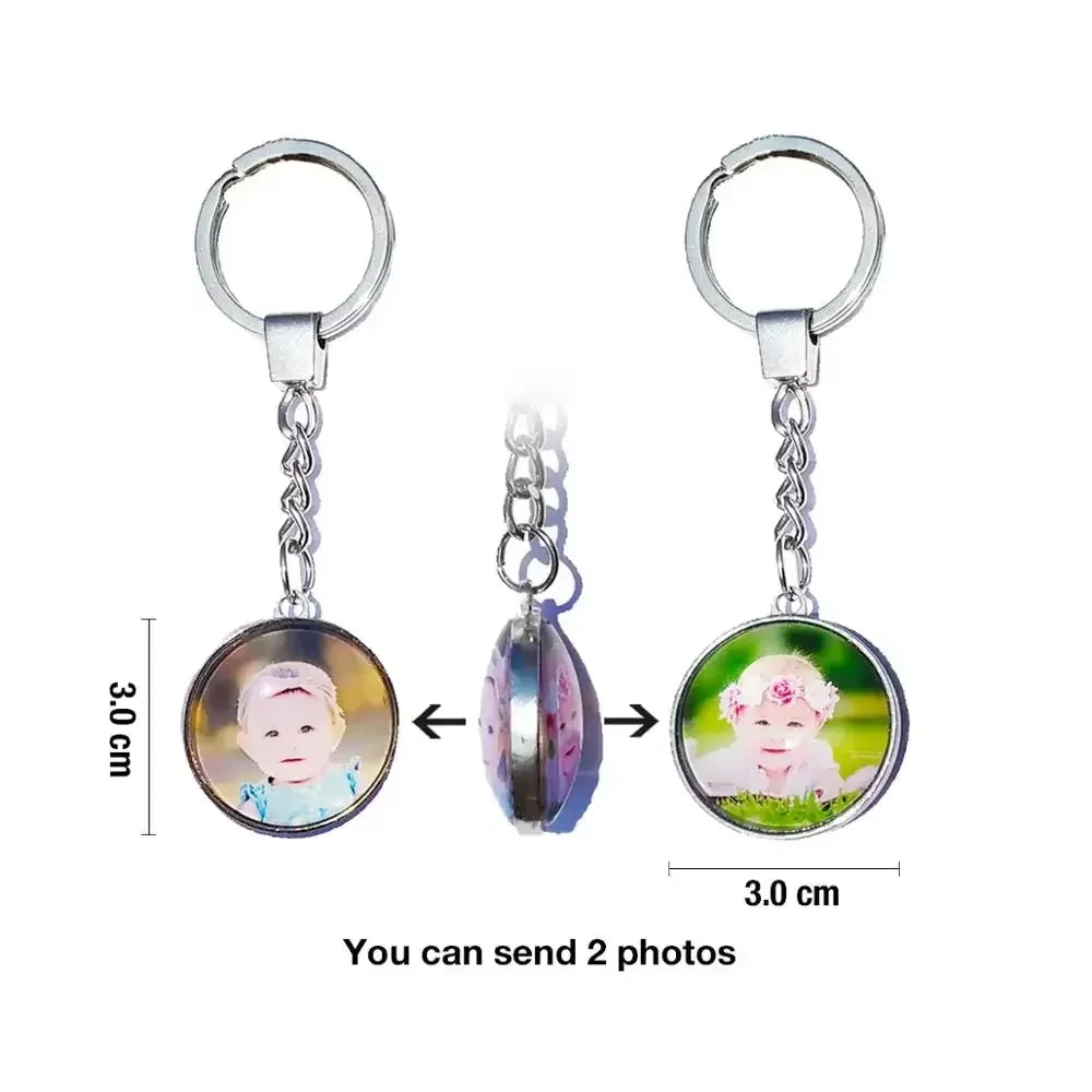 DIY Double‑Sided Custom Photo Keychain – Personalized Glass Cabochon for Family & Lovers