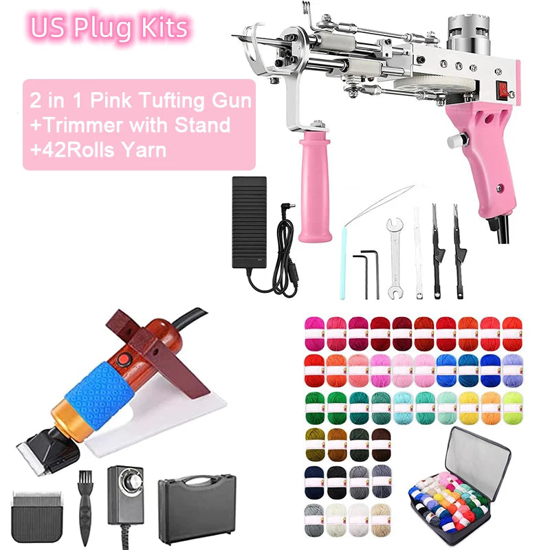 2-in-1 Pink Tufting Gun Kit with Yarn Trimmer & Cloth for Rug Making