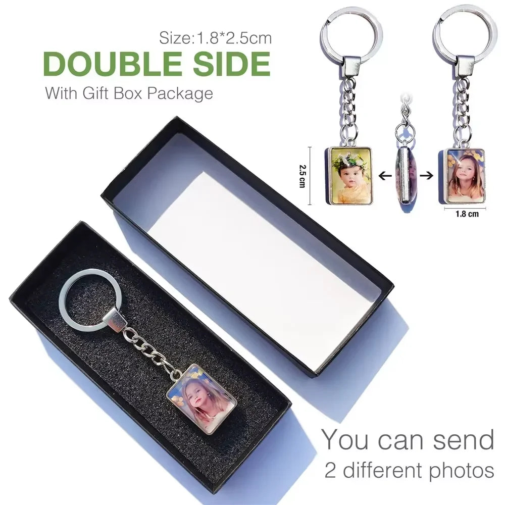 DIY Double‑Sided Custom Photo Keychain – Personalized Glass Cabochon for Family & Lovers