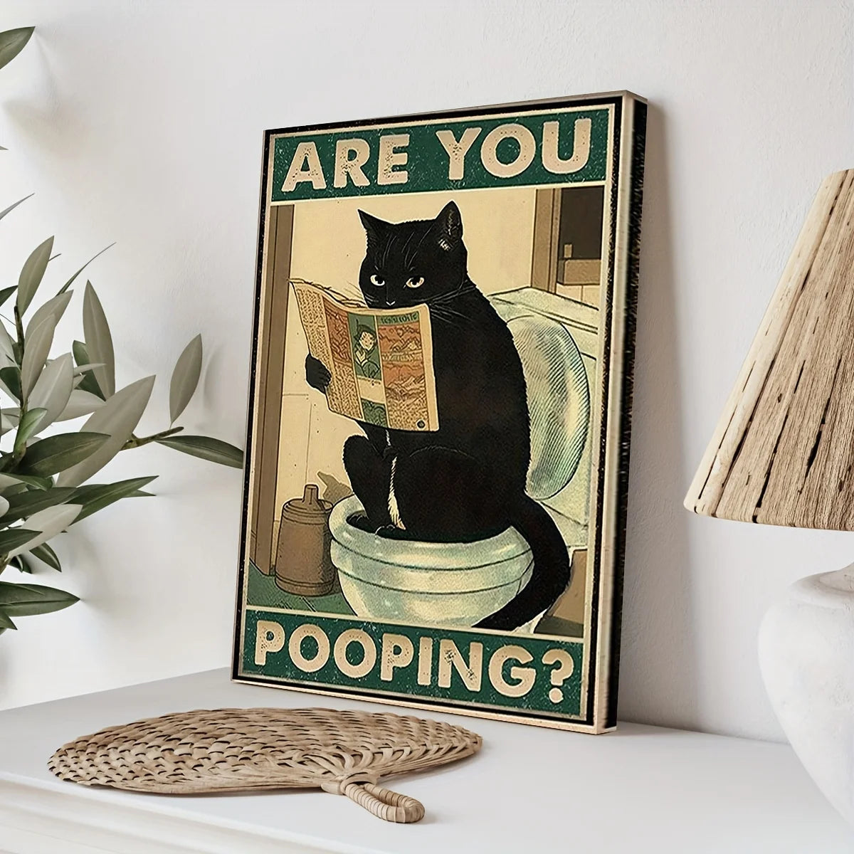 Funny Cat in Toilet Poster Retro Art Living Room Decor