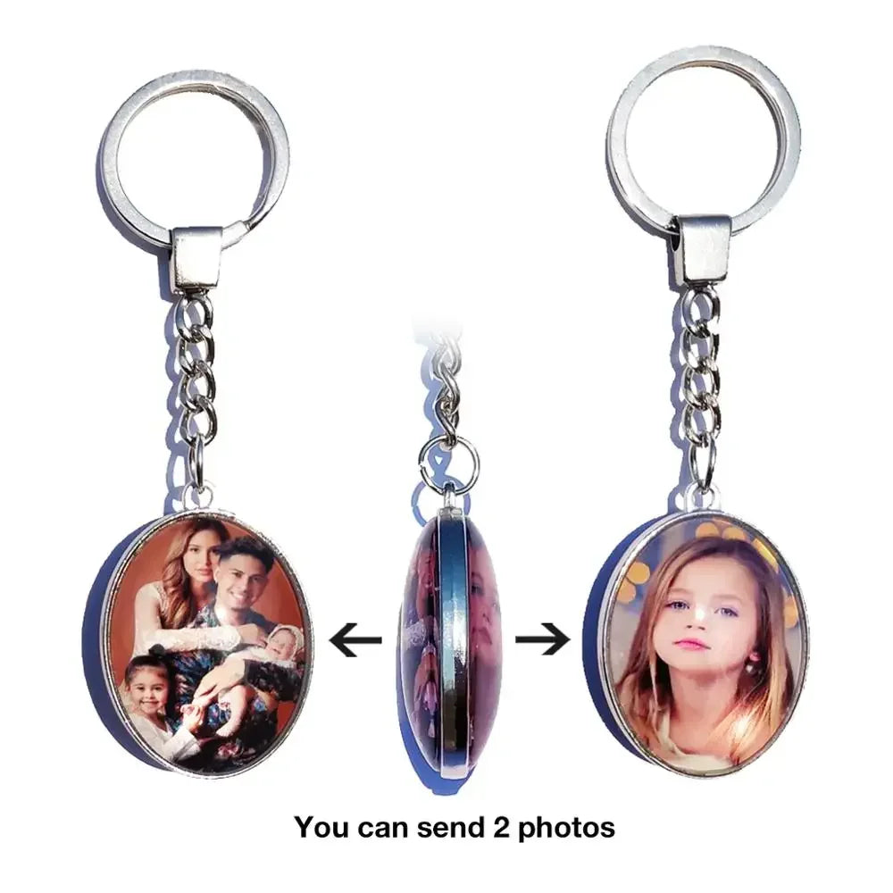 DIY Double‑Sided Custom Photo Keychain – Personalized Glass Cabochon for Family & Lovers