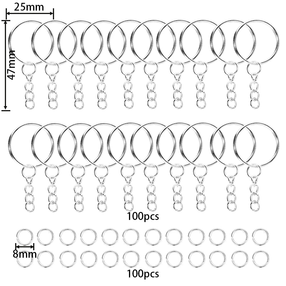 100-Pack 25mm Key Rings & 8mm Jump Rings for DIY Keychains