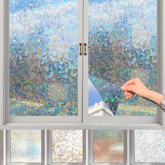 3D Stained Glass Window Film Anti Look Frosted Vinyl Privacy Stickers Static Cling Adhesive Shower Windows Rainbow Decoration