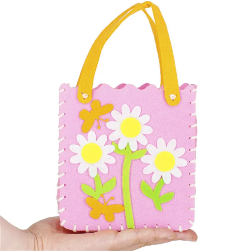 4Pcs Children Non-woven Handbag DIY Animal Flower Crafts Sewing