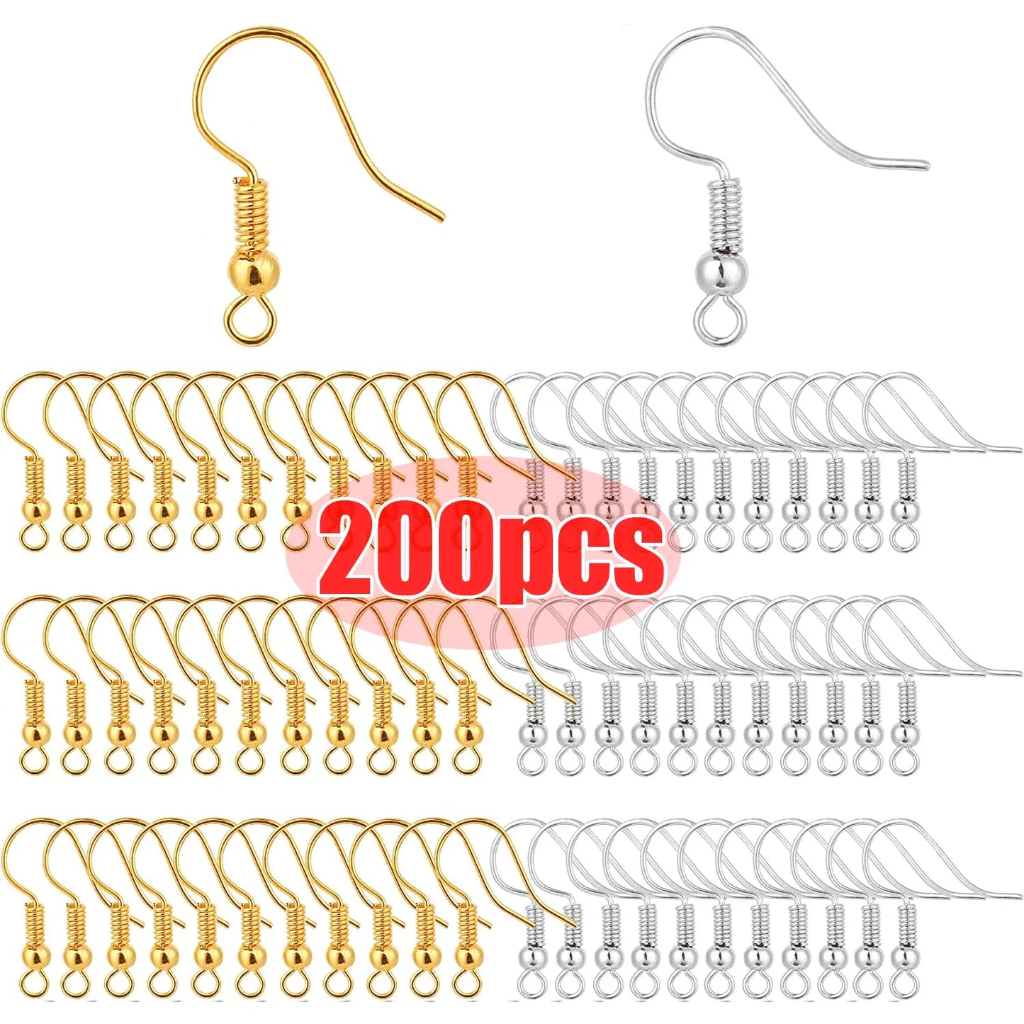 100/200-Pack Hypoallergenic Stainless Steel Earring Findings Kit with Clasps & Hooks