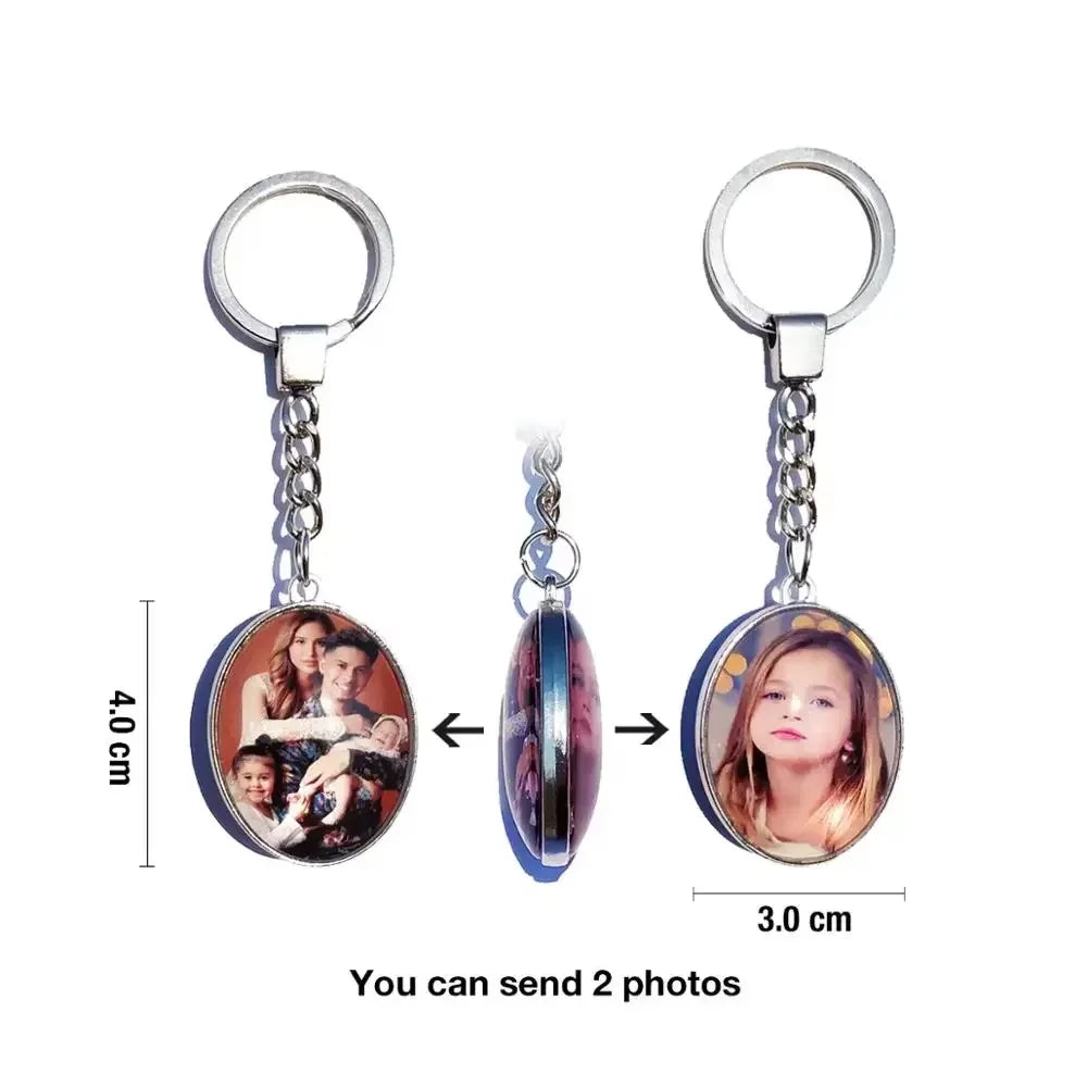 DIY Double‑Sided Custom Photo Keychain – Personalized Glass Cabochon for Family & Lovers