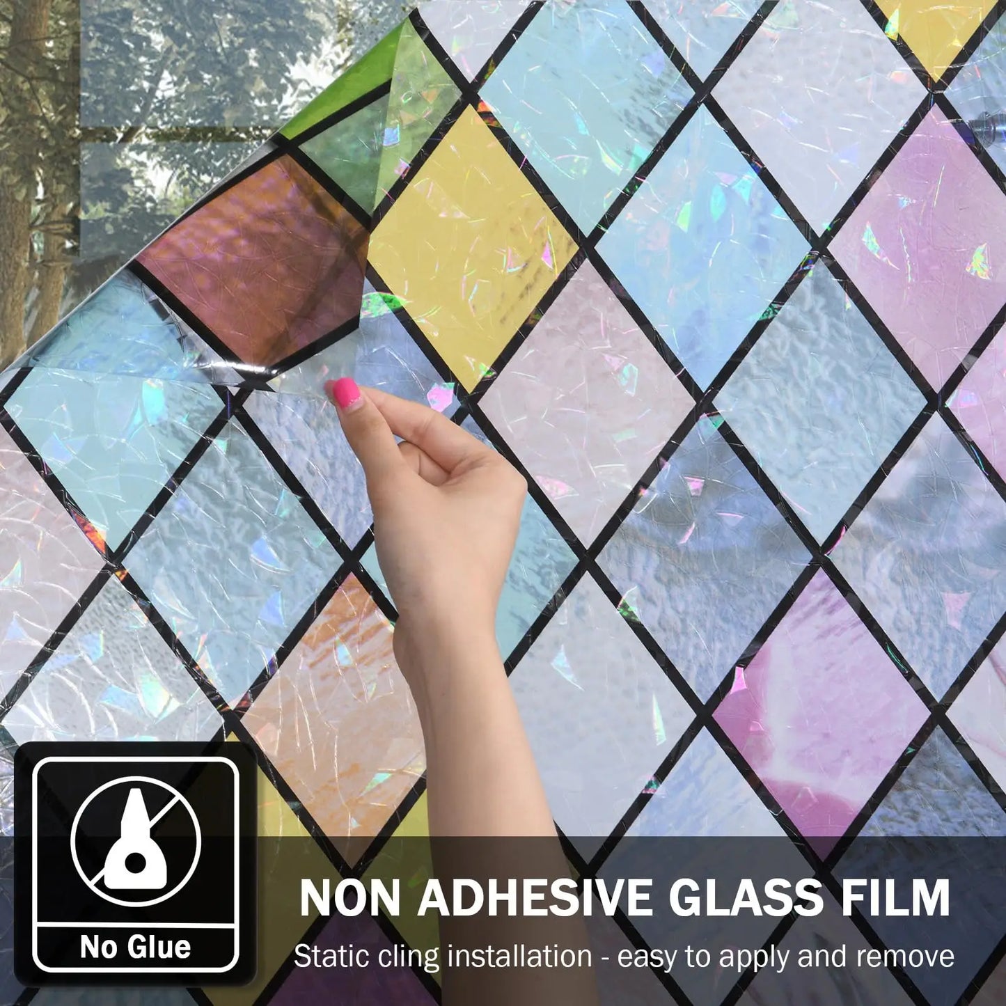 Colorful Stained Glass Window Film – Lattice Tint & Anti-UV