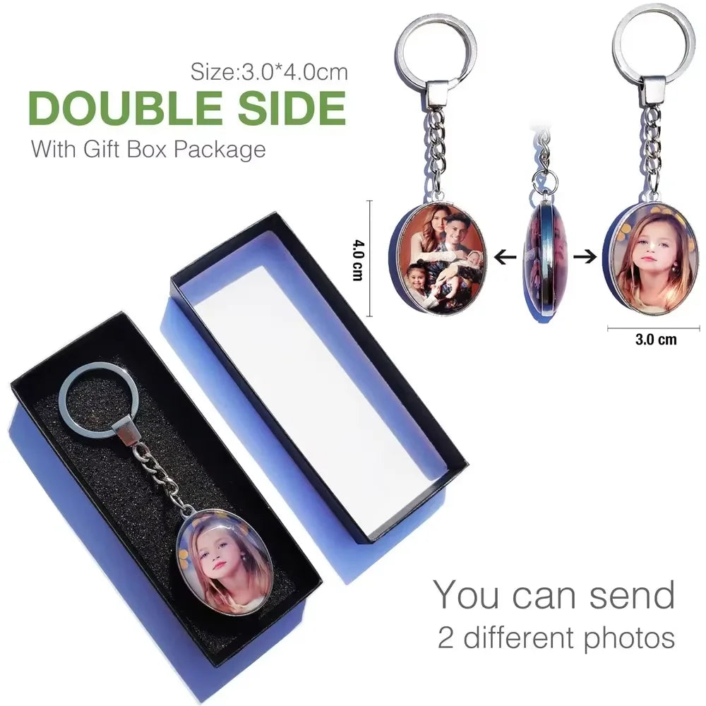 DIY Double‑Sided Custom Photo Keychain – Personalized Glass Cabochon for Family & Lovers