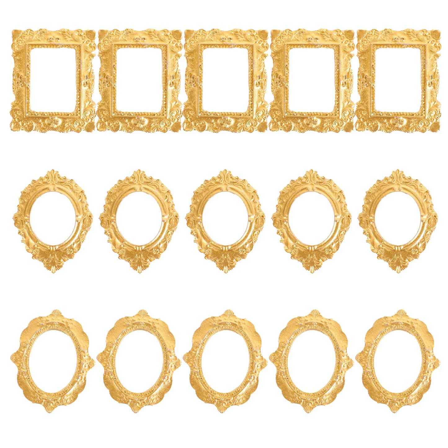 15 Pcs Mini Resin Photo Frames Retro Gold Mirror Decor