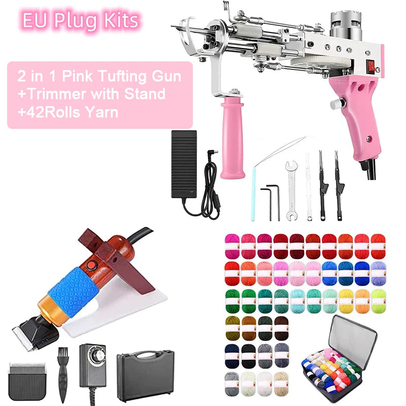 2-in-1 Pink Tufting Gun Kit with Yarn Trimmer & Cloth for Rug Making