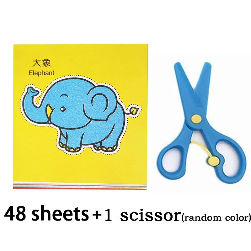 60Pcs DIY Paper Cut Set +Kids Safety Scissors Cartoon Animal